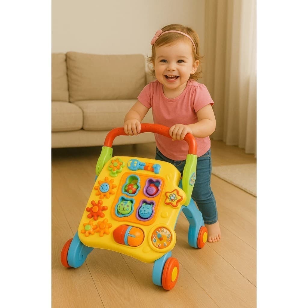 Andador mesa didático 4 em 1 musical bebê apoio empurrador educativo