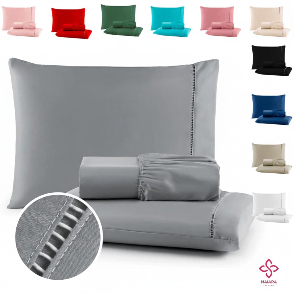 Jogo de Lençol 400 Fios Cama Casal, Solteiro, Queen e King Kit 02 e 03 Peças Percal C/ Ponto Palito