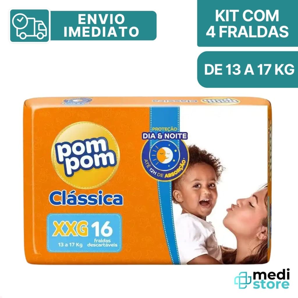Fralda Infantil Fralda Pom Pom Clássica Jumbo XXG 64 Unidade - Envio Imediato