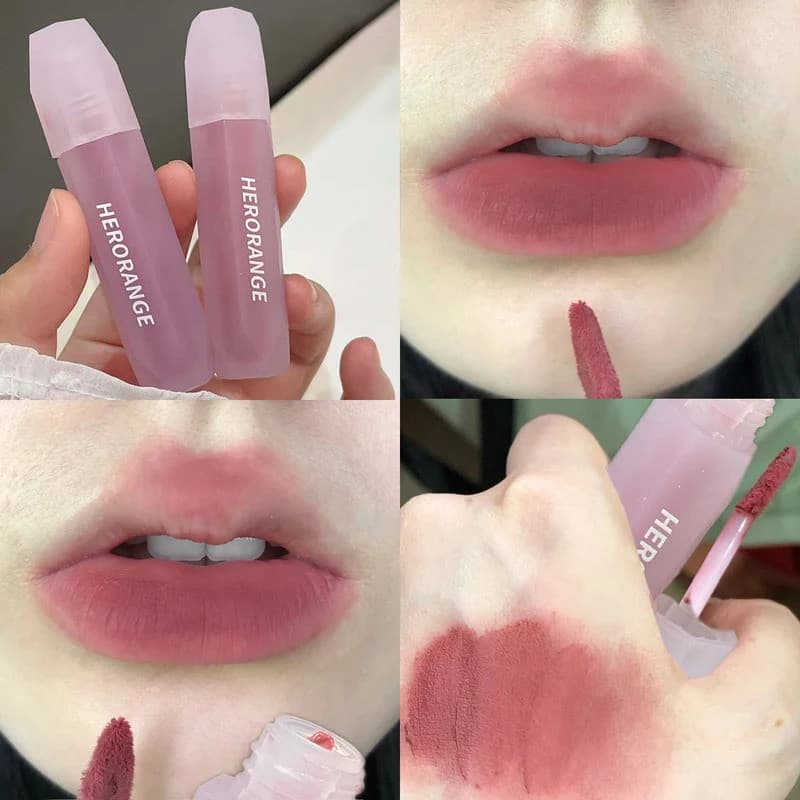 Batom Líquido Matte Rosa Cinza Bean Paste, Batom Nude Pêssego Matte à Prova D'água, Batom Líquido Matte Não Transfere, M