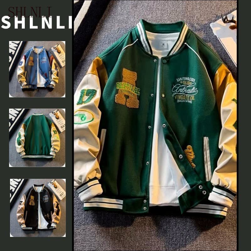 Jaqueta De Beisebol Bordada Com Letras Retrô Americanas Masculina Primavera Outono Casaco De Emenda