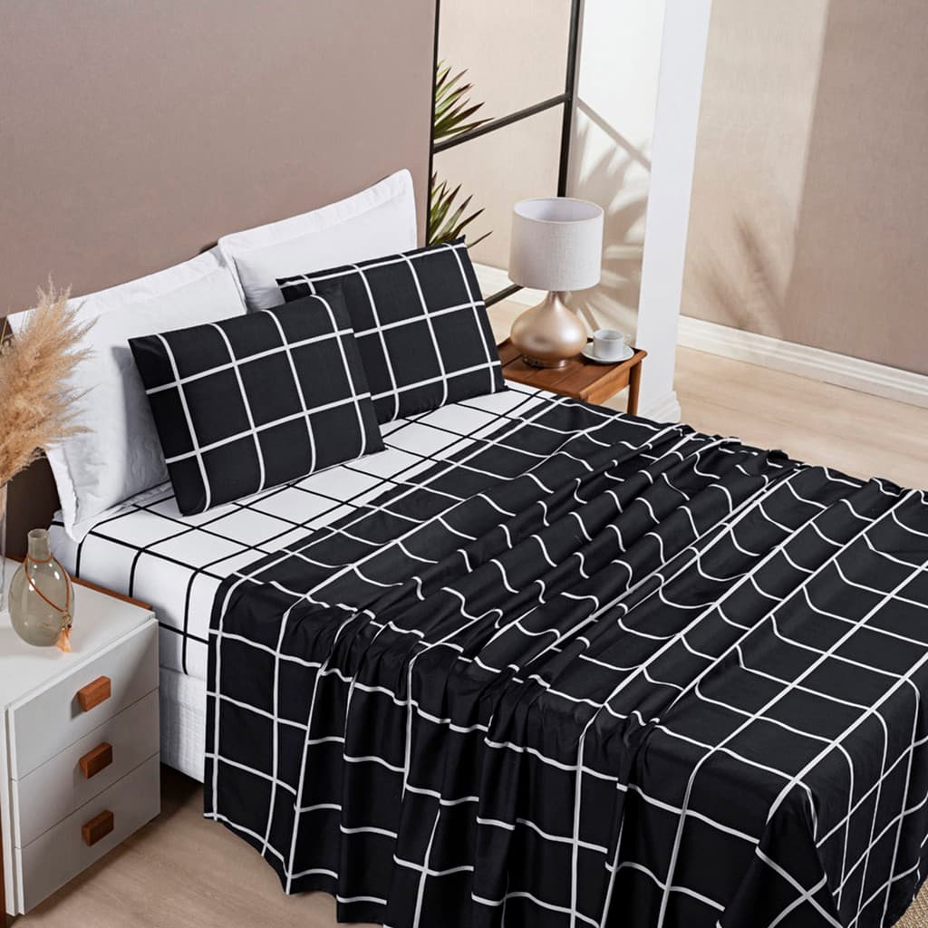 Kit Jogo de Lençol Cama Casal Padrão 4 Peças Austin 200 Fios com Fronha e Lençol de Cima