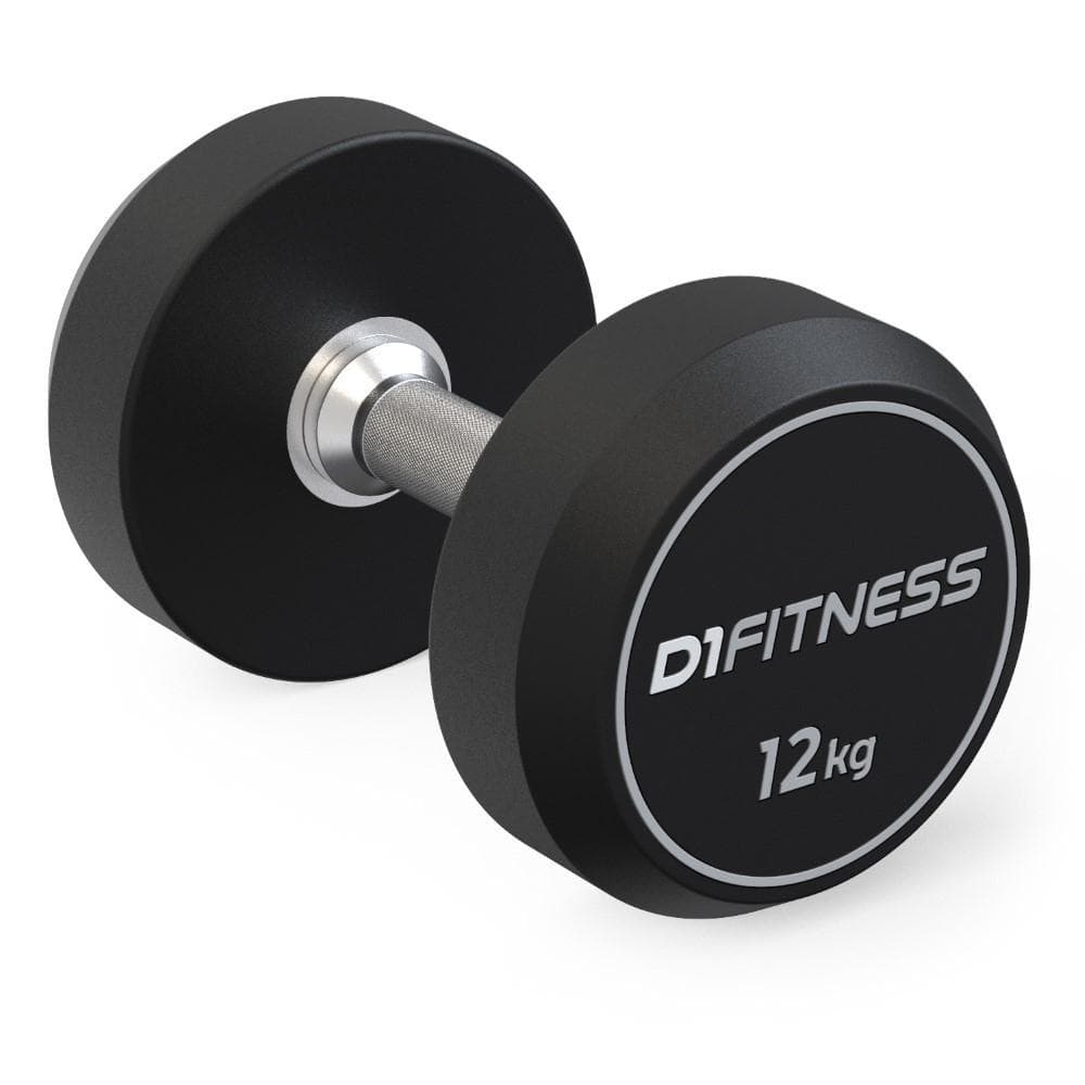 Halter Dumbbell Rubber Elite 12kg D1Fitness Emborrachado Manopla Cromada Musculação Academia Crossfit Treino em Casa