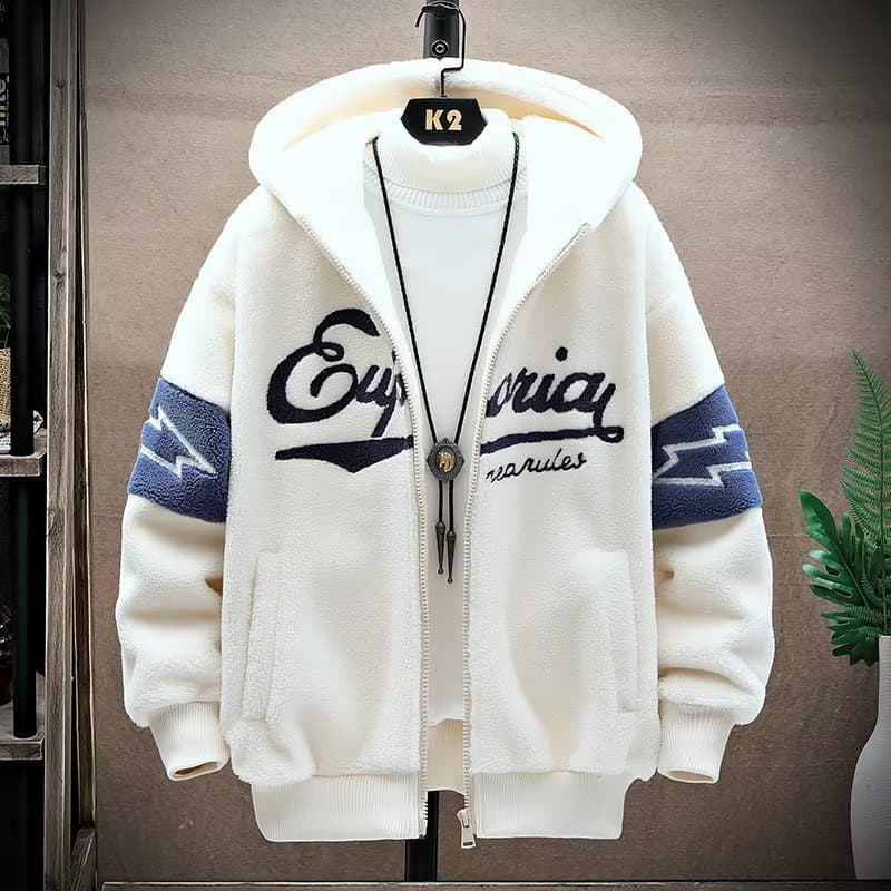 Jaqueta Masculina De Pele De Cordeiro De Inverno Com Capuz Lazer Casaco Acolchoado De Algodão Quente