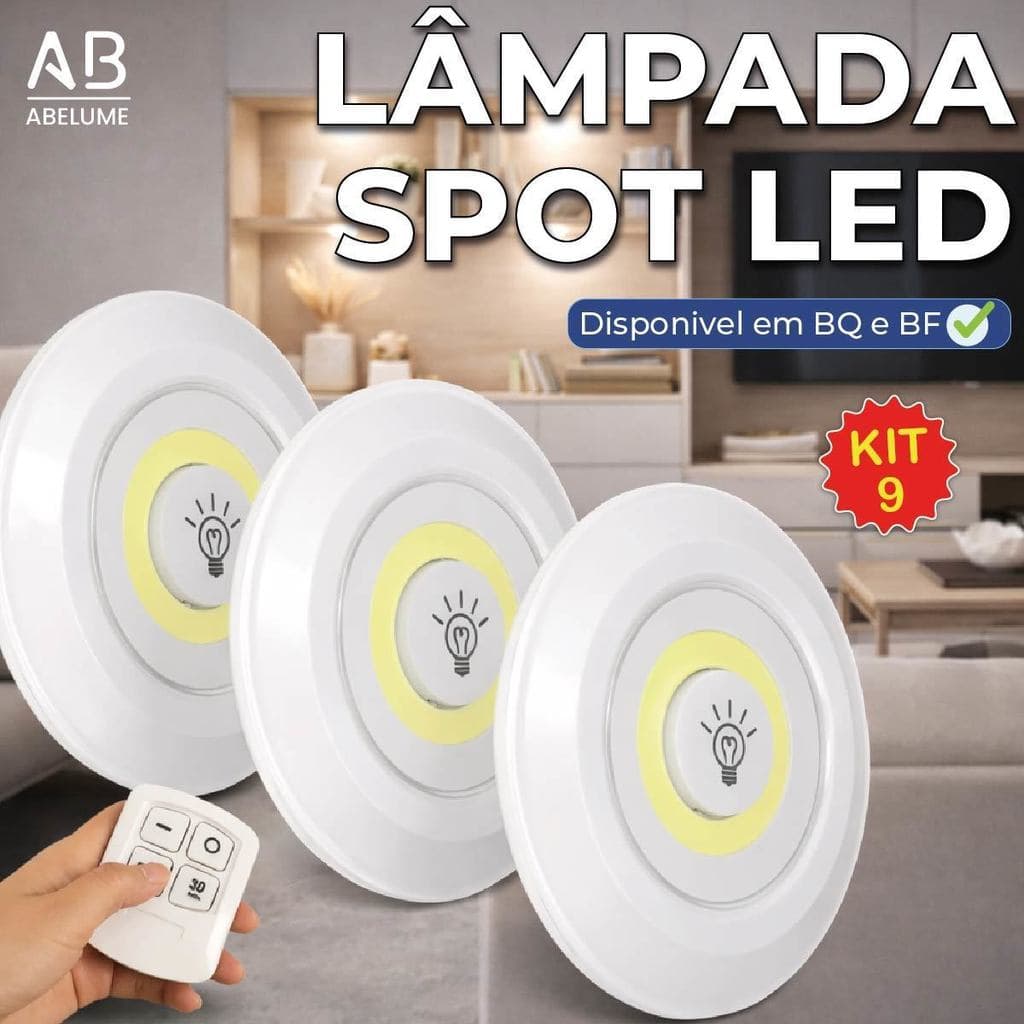 Kit Luminária Spot Led Redondo Com Controle Luz Fria ou Quente Auto Colante Bivolt