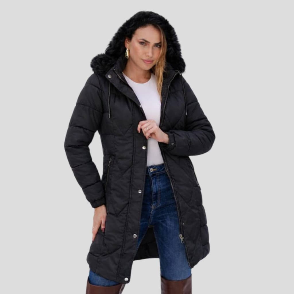 Parka de Nailon estilo Sobretudo com capuz removivél e forro de poliester super quentinha