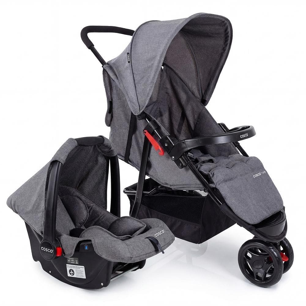Carrinho com Bebê conforto Cosco Kids Travel System Duo Toffy Bebê 0-15kg Cinza