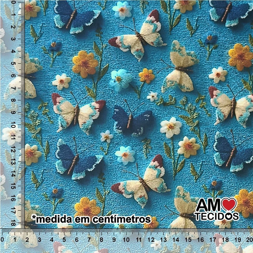 Tecido Tricoline 100% Algodão Borboletas Azul 50x150cm Tecido Infantil Patchwork Artesanato
