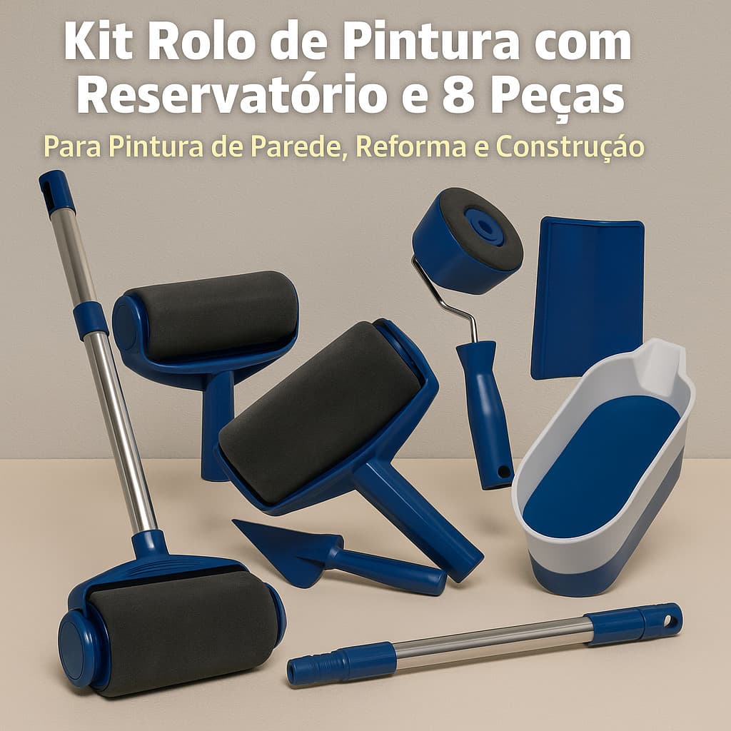 Kit Pintura Doméstica e Profissional com Rolo Autoabastecido Conjunto Completo para Pintar Casa Fácil