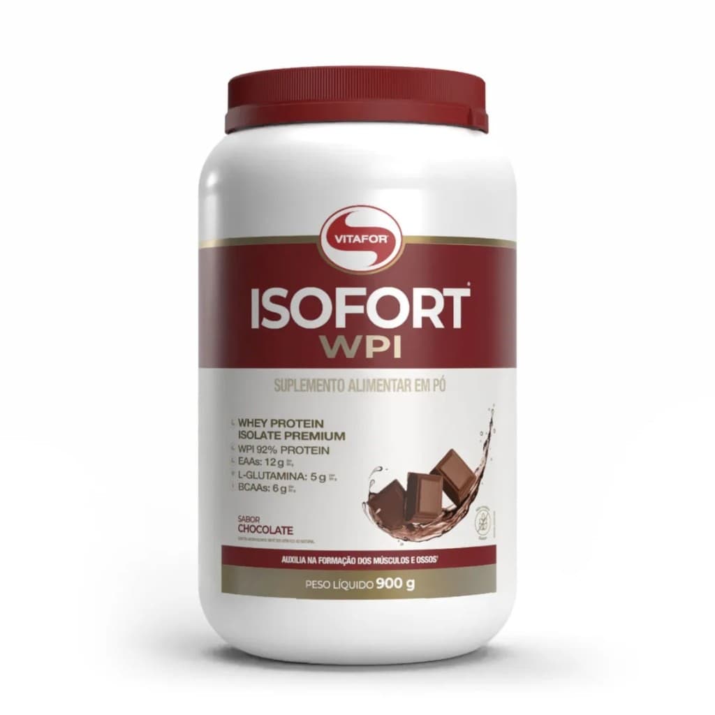 Isofort Sabor Chocolate Vitafor | Pote 900g Whey Protein Isolado Vitafor