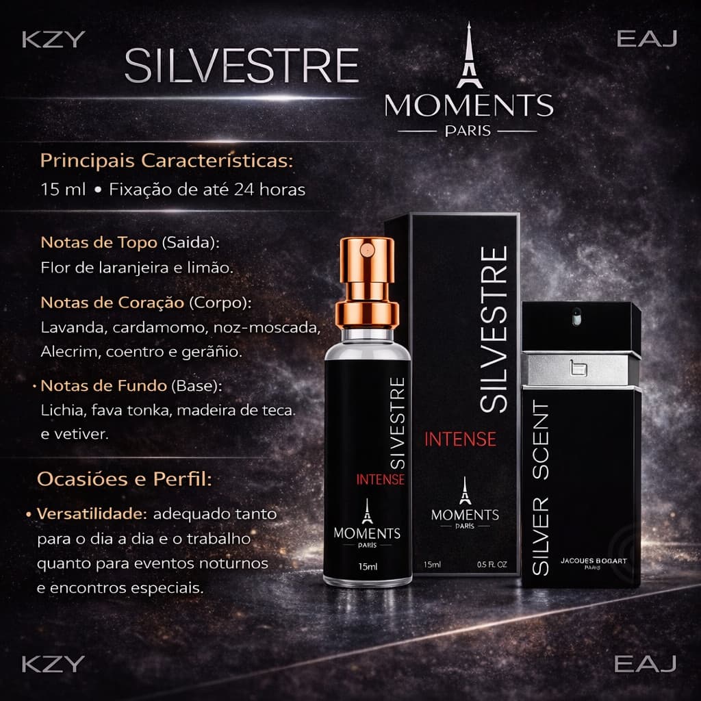 Silvestre Intense Perfume Masculino  Eau de Parfum  EDP  Importado 15ml Moments Paris