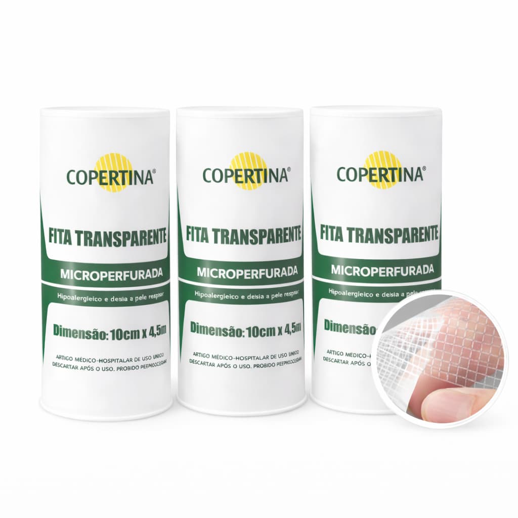 Kit 03 Fita esparadrapo Transpore Transparente Microperfurada 10cm x 4,5m Respirável