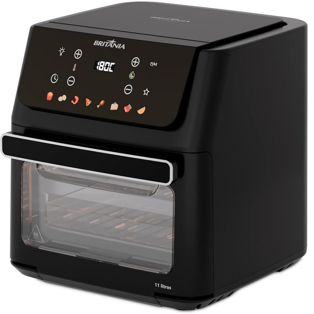 Fritadeira Air Fryer Britânia 11 Litros 1800W Painel Digital com 8 Funções 200°C Tampa Removível