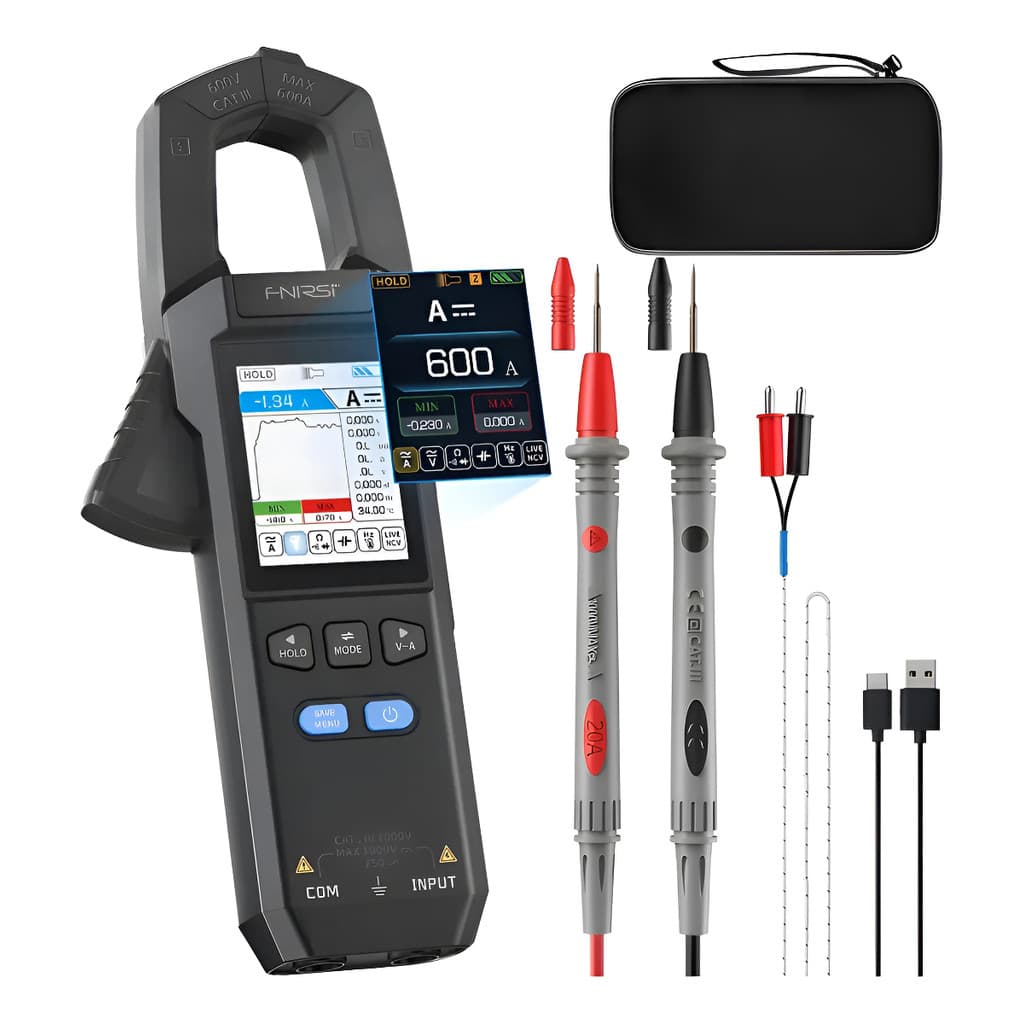Alicate Amperímetro Multímetro Digital 600A AC/DC TRMS NCV USB-C Profissional+ Baterias
