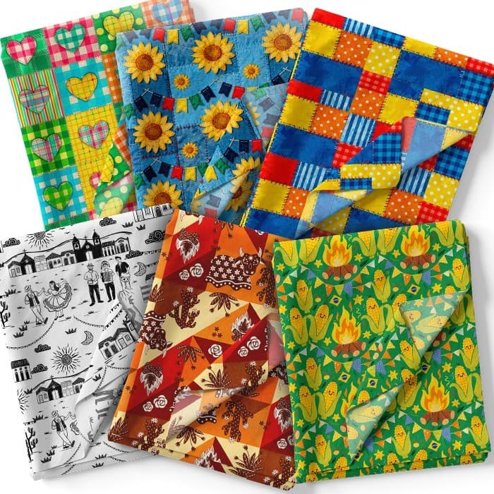 Tecido Tricoline Estampas Juninas 0,50x1,50 Algodão Costura Patchwork Artesanato Panos Decoração