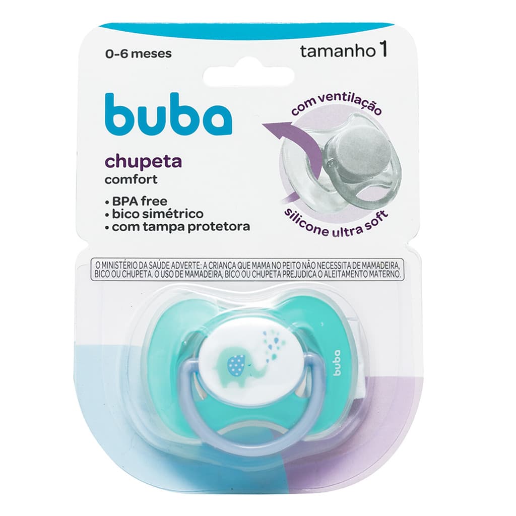 Chupeta Buba Confort Tamanho 1 Elefantinho Azul