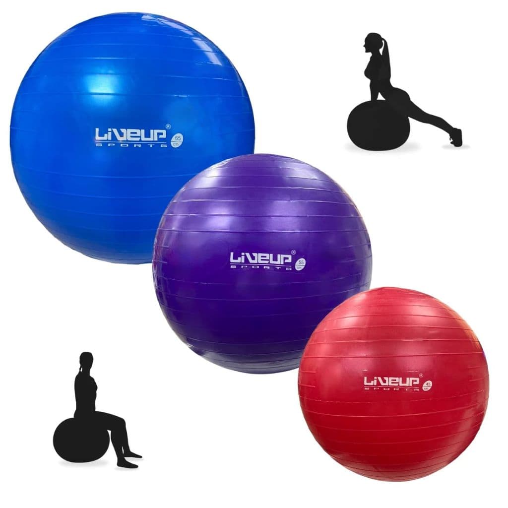 Kit 3 Bolas Suíças Liveup 45, 55 e 65cm para Exercícios e Yoga
