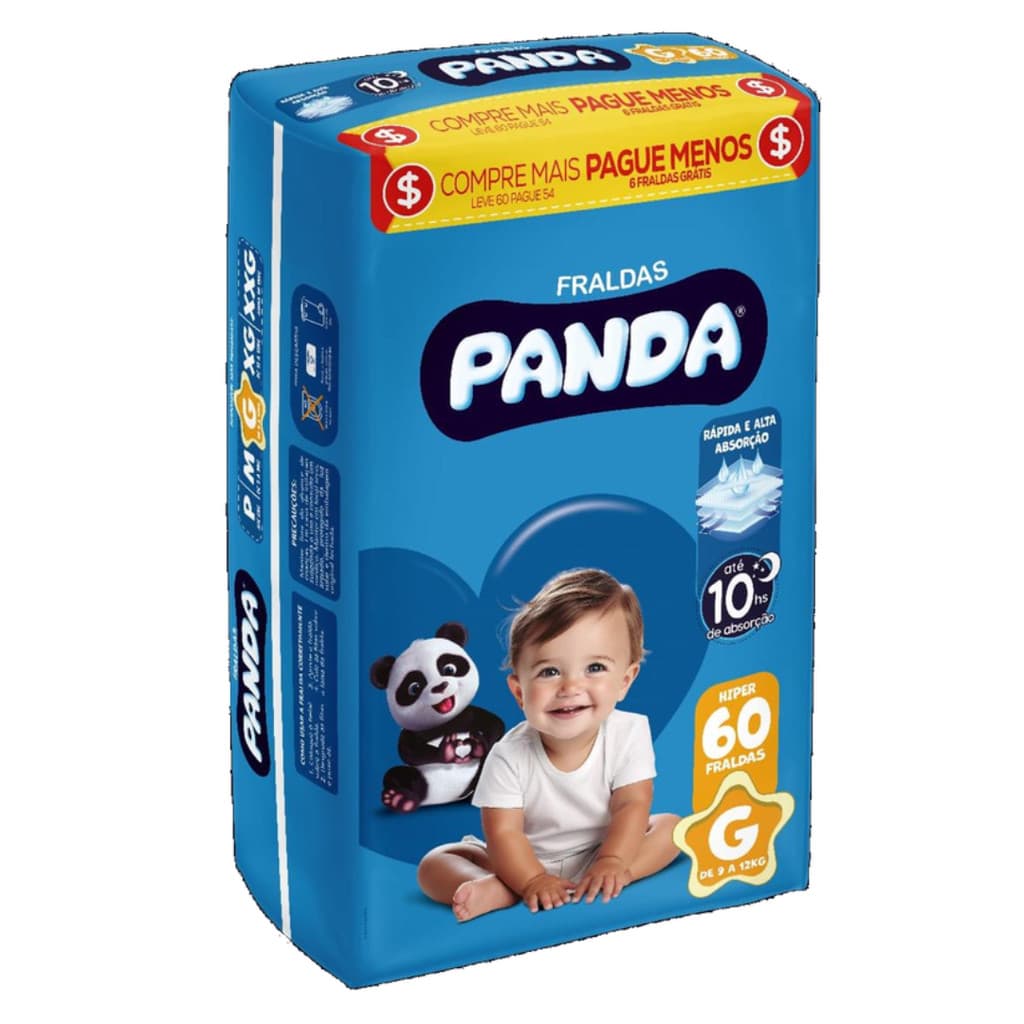 Fralda Infantil Panda Hiper - Pacote com 60 Fraldas Tamanho G