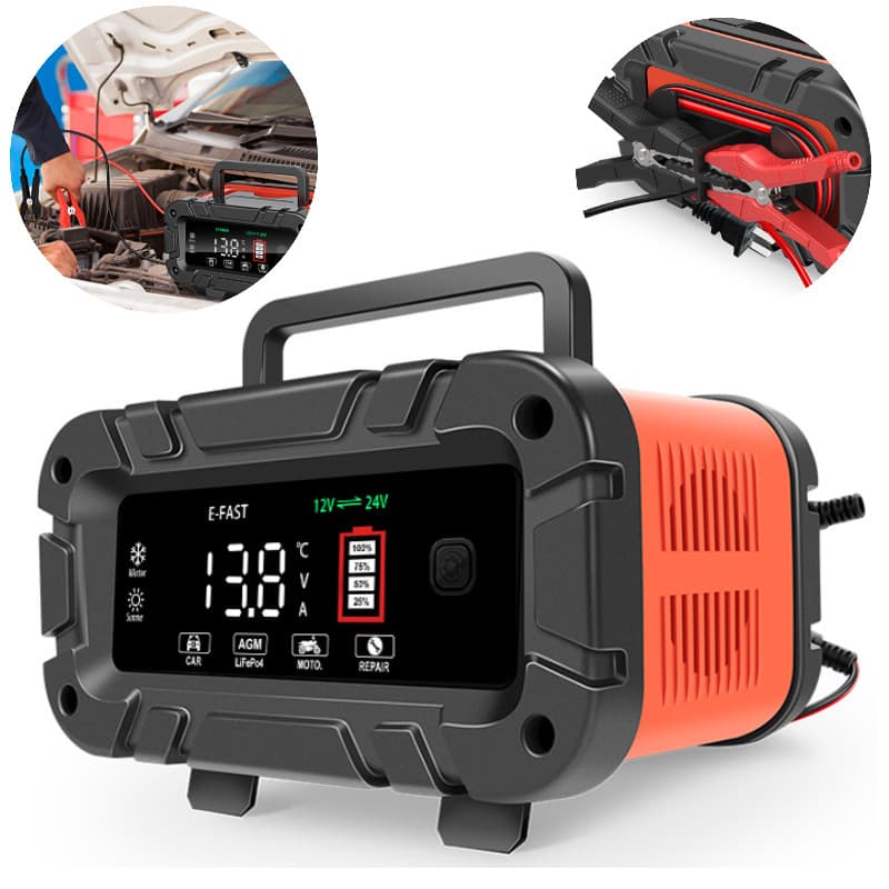E-FAST Carregador de Bateria 0-20A 12V/24V Inteligente para LiFePO4 e Chumbo-Ácido