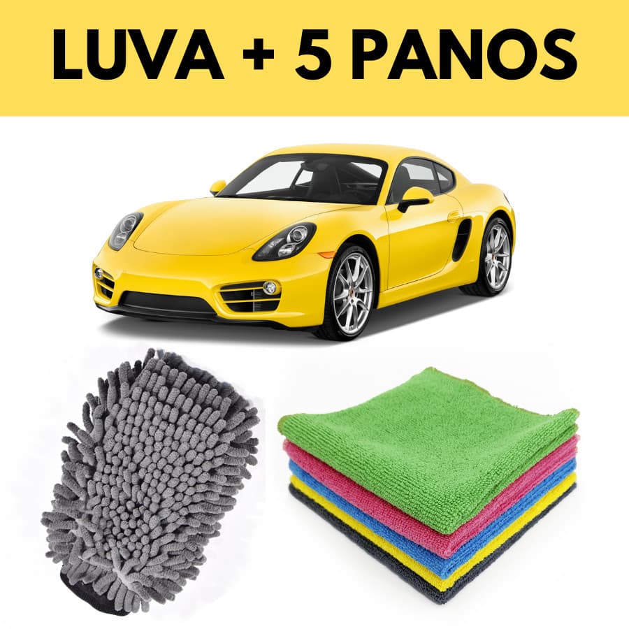 Kit de Lavar Carro Moto Limpeza automotiva Luva +5 Pano Microfibra Super Absorvente Multiuso Macia