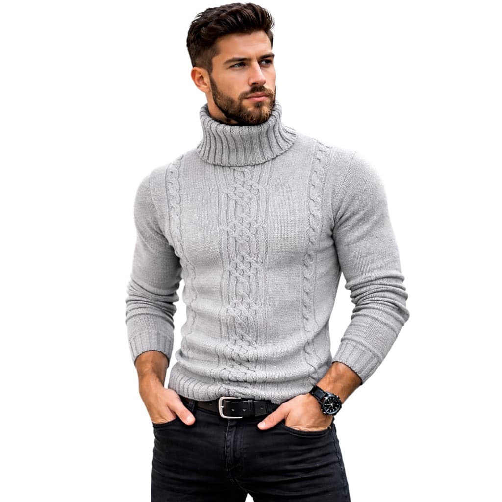 Cacharrel Casaco Blusa Tricot Lã Masculina Canelada Gola Alta MP818