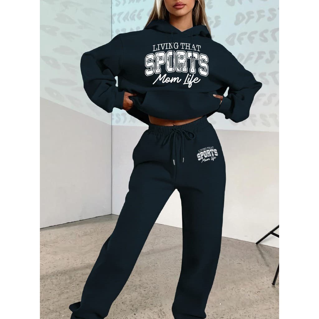 Conjunto de Moletom com Estampa de Letra Y, Outono/Inverno 2025, Moletom Casual de Manga Longa com Capuz e Calça 