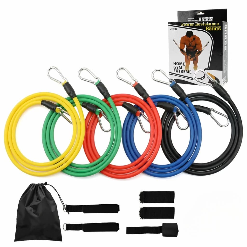 Kit Elástico Extensor Musculação 5 Níveis Resistência Treino Funcional Academia em Casa Completo