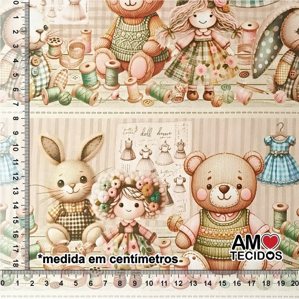 Tecido Tricoline 100% Algodão Fábrica de Bonecas 50x150cm Tecido Infantil Patchwork Artesanato