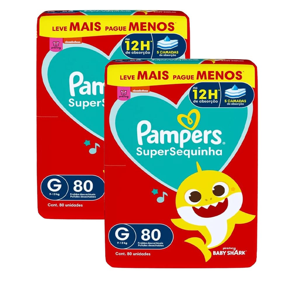 Kit 2 Fraldas Descartáveis Pampers Supersequinha Jumbo G - 160 Tiras