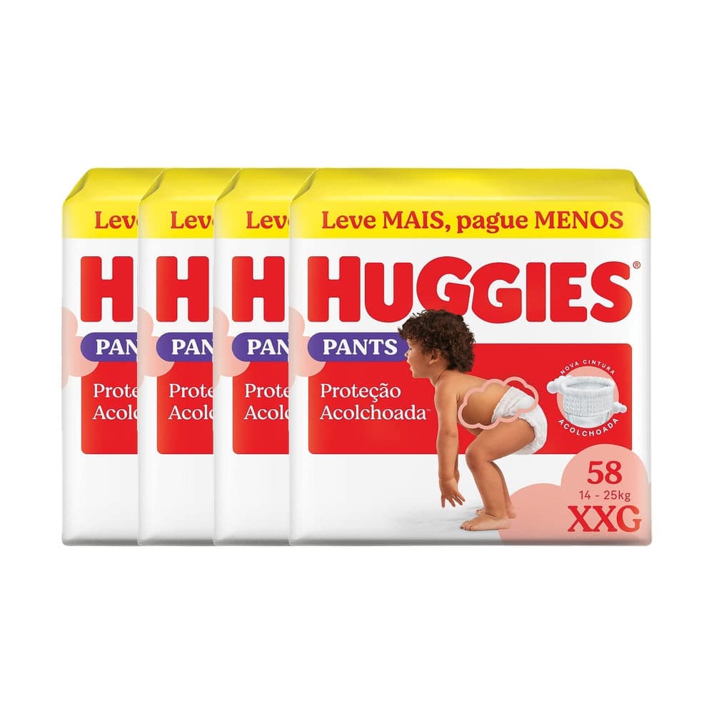 Kit 4 Fralda Huggies Pants Roupinha Proteção Acolchoada Tamanho XXG 58 Unidades Descartáveis