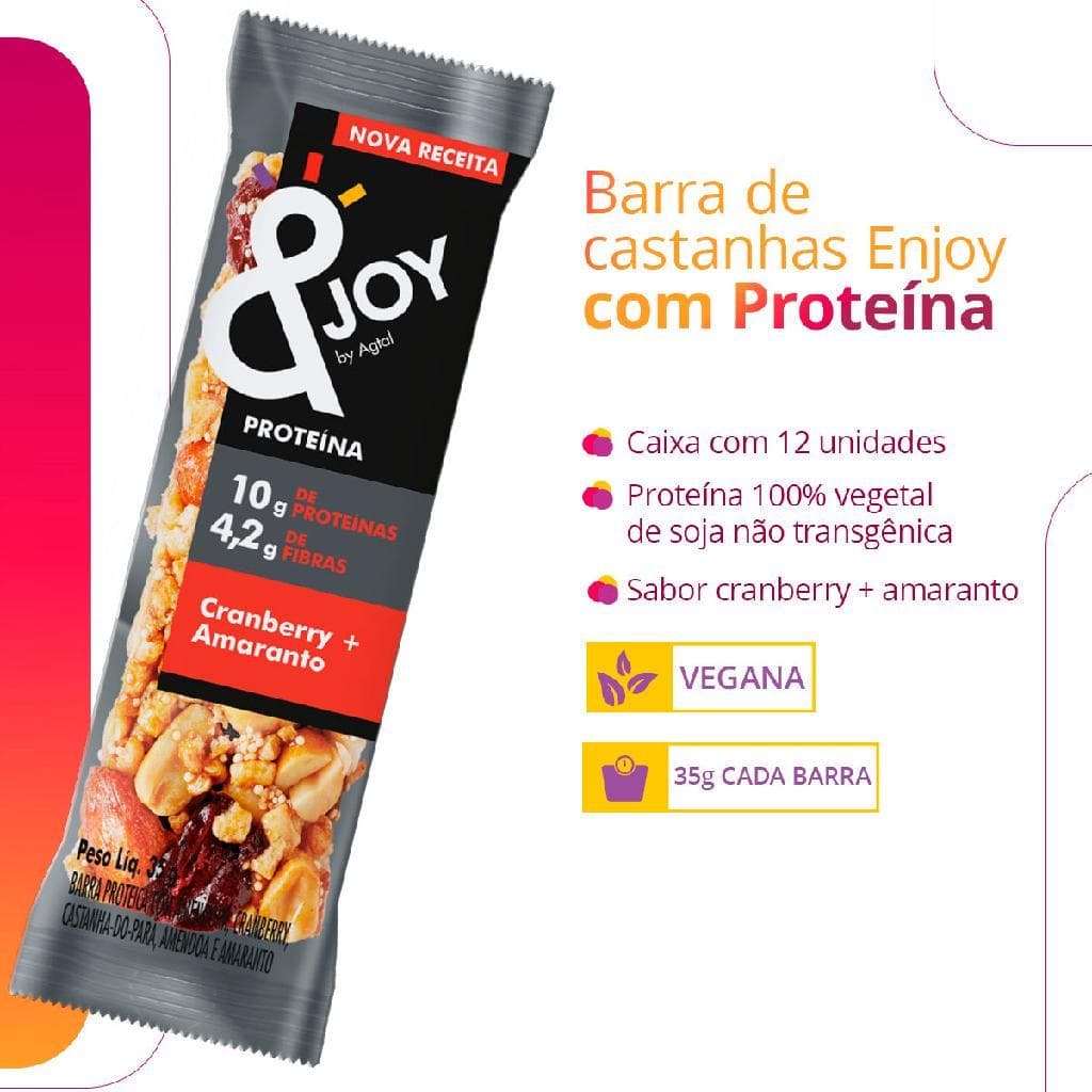 Barra de Nuts Enjoy com Proteína Cranberry e Amaranto | Caixa com 12 Unidades de 35g