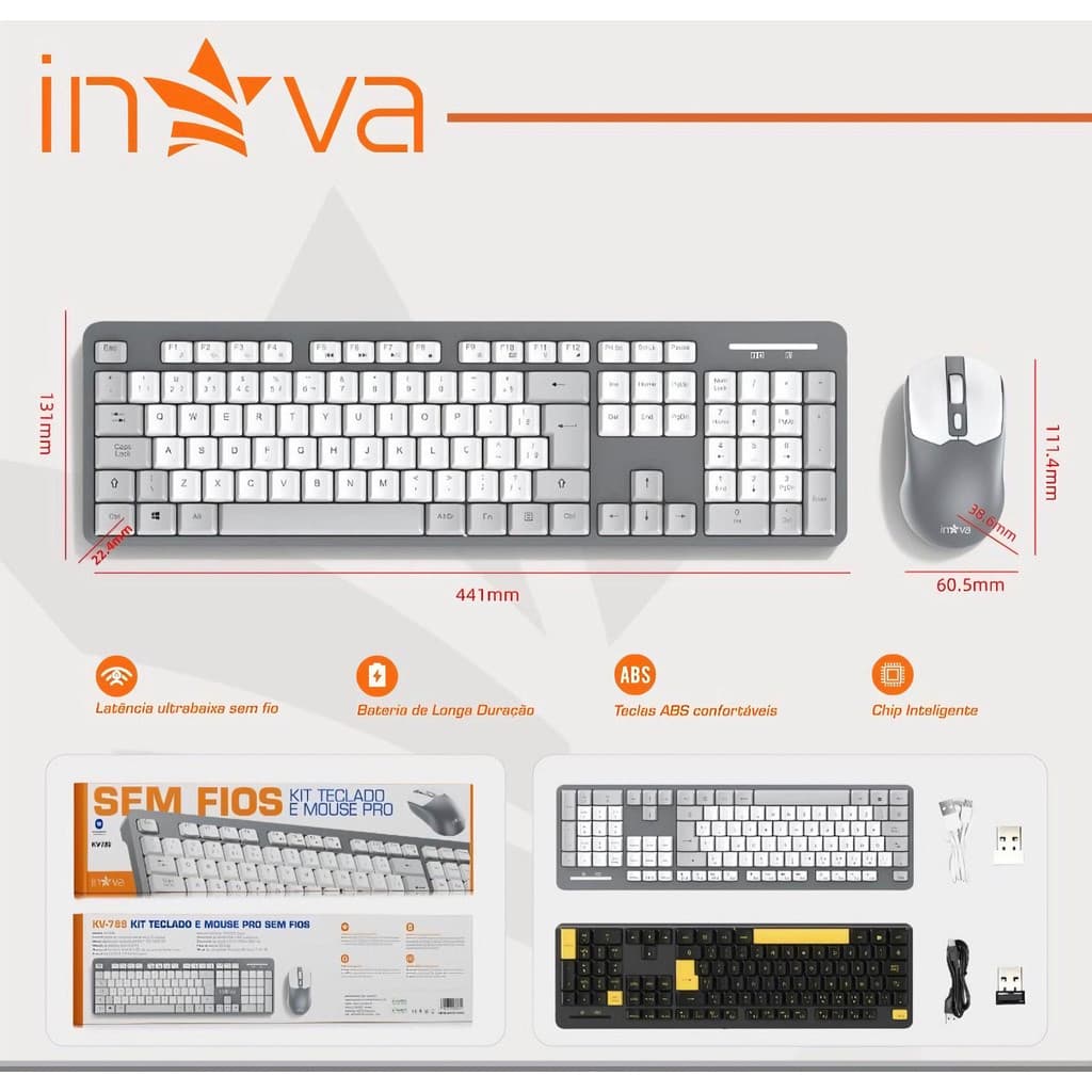 Inova Kit Teclado E Mouse Pro Sem Fio  Alto Qualidade Kv-789