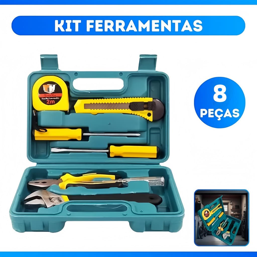 Kit Profissional de Ferramentas 8 Peças em Aço com Maleta Resistente – Completo e Multiuso