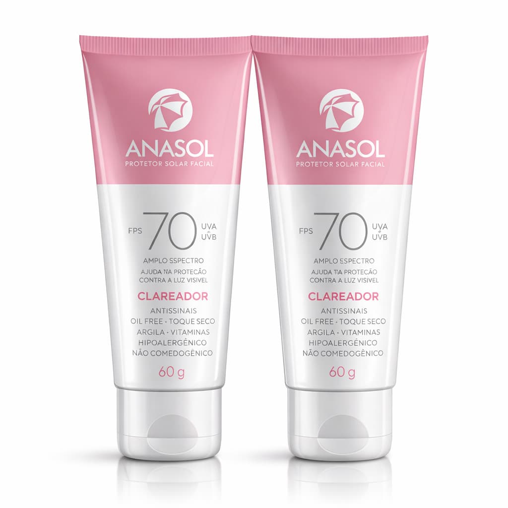 Kit 2 Protetores Solar Facial Anasol Clareador FPS 70