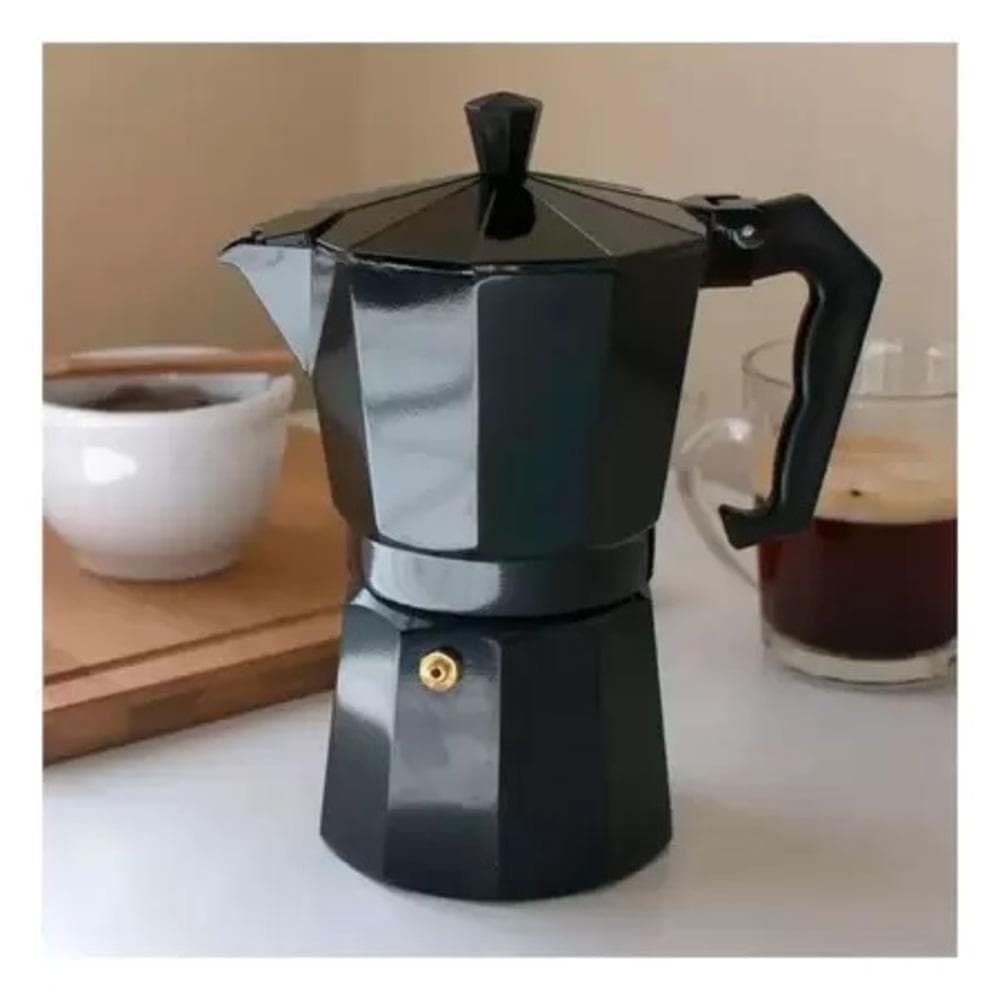 Cafeteira Moka Preta em Alumínio – Black Plus, Manual, Premium, para Café Expresso 3 Xícaras Luxo