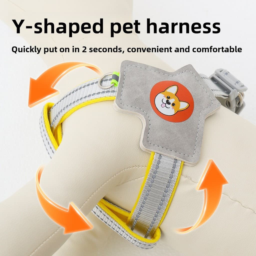 Colete de malha respirável, estilo colete, com coleira e guia para cães, ajustável, com acolchoamento e faixas refletora