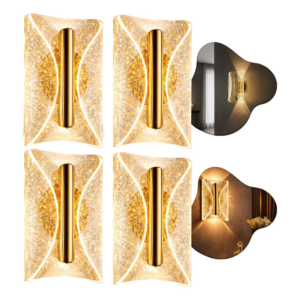 KIT COM 4 Arandela Luminária 7W de Parede Luxo Dourada 2 LED Integrado LED  Luz Dupla Quente Neutra Branca EBAR80156