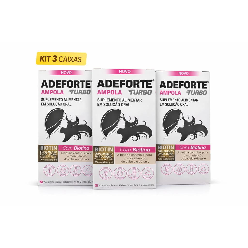 Kit 3x Adeforte Turbo com Biotina 6ml | Cabelo e Pele | Vitaminas A D E