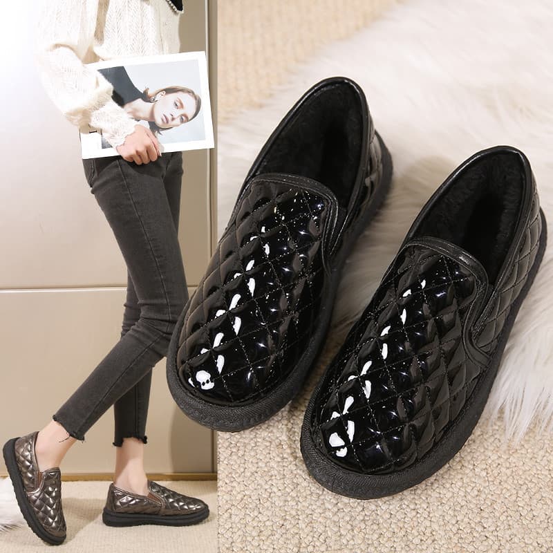 26 inverno novo estilo passeio sapatos de algodão mais veludo engrossado quente confortável sapatos femininos sola macia