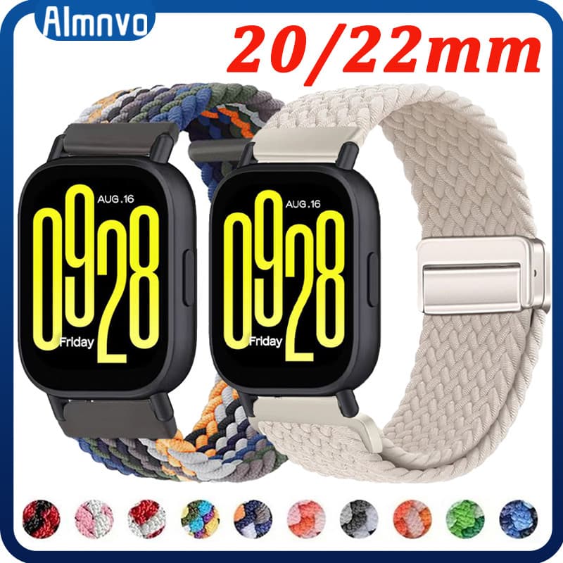 Pulseira 20mm/22mm De Nailon Para Relógio Smartwatch Redmi Watch 5 Active/Lite/Samsung/Huawei/Amazfit/Garmin