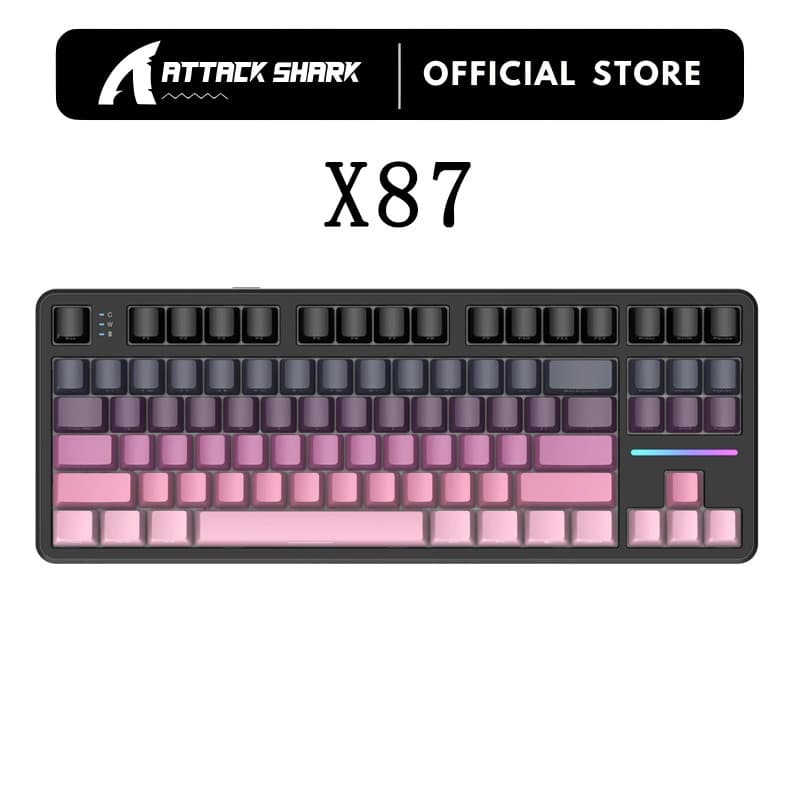 Teclado Mecânico Sem Fio ATTACK SHARK X87 Junta Intercambiável Personalizada RGB Retroiluminado Bluetooth/2.4 Ghz/USB-C 