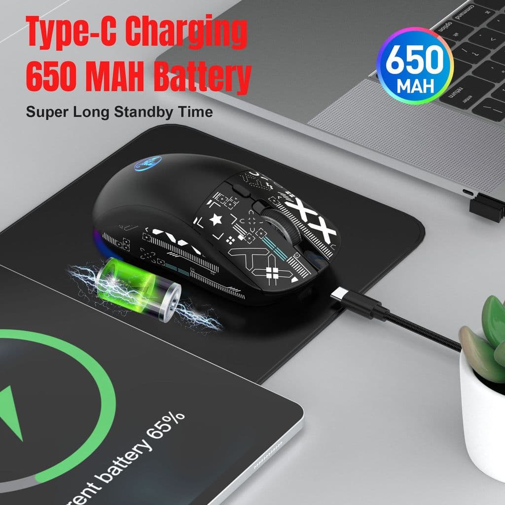 Mouse Gamer Sem Fio Bluetooth 5.3 2.4G E Fio RGB Recarregável 3600 DPI