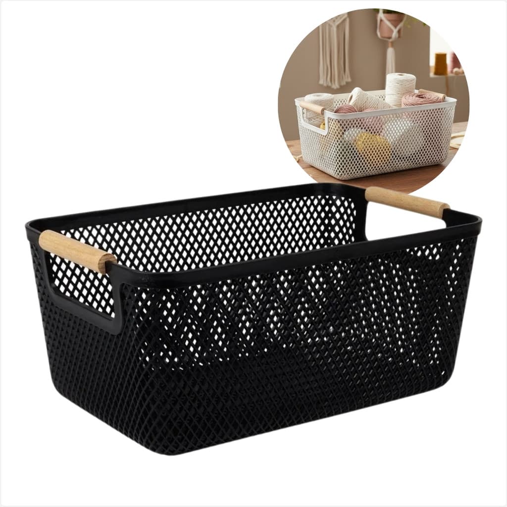 Caixa Organizador Cesto Multiuso Decorativo com Alça Madeira Bambu para Porta Higiene Banheiro E Cozinha
