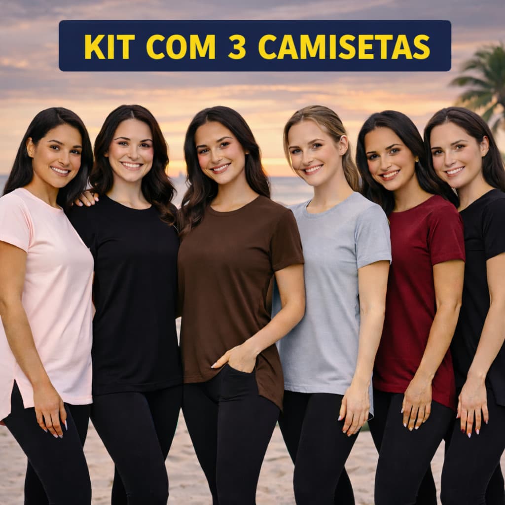 Kit 3 Blusas Feminina Academia Dry Fit Camisa Caminhada Musculação Treinos Camisetas Tapa Bum Bum 5 cores