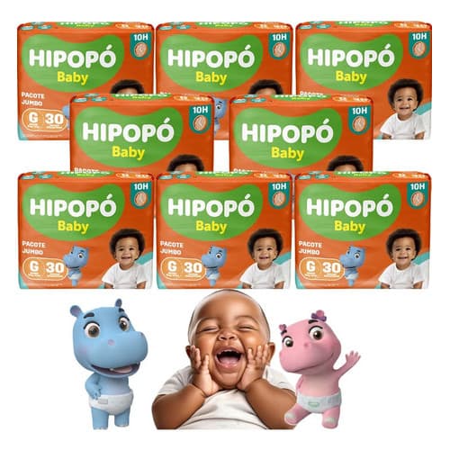 Hipopo Baby Jumbo Fraldas Bebes 10 A 13kg-g 240un/ 8 Pacotes Grande (g) Sem Gênero