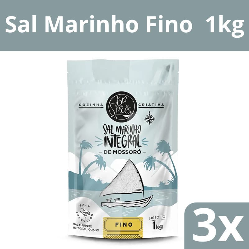 Sal Marinho Integral Fino Mossoró BR Spices 1KG OU 500G Natural Não Refinado Rico em Minerais Pouch
