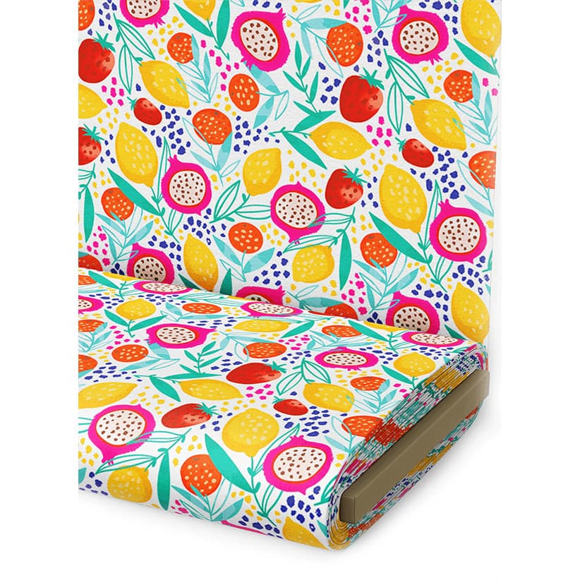Tecido Tricoline Estampado Pitaya Limão e Morango Patchwork Pano Decoração Cozinha