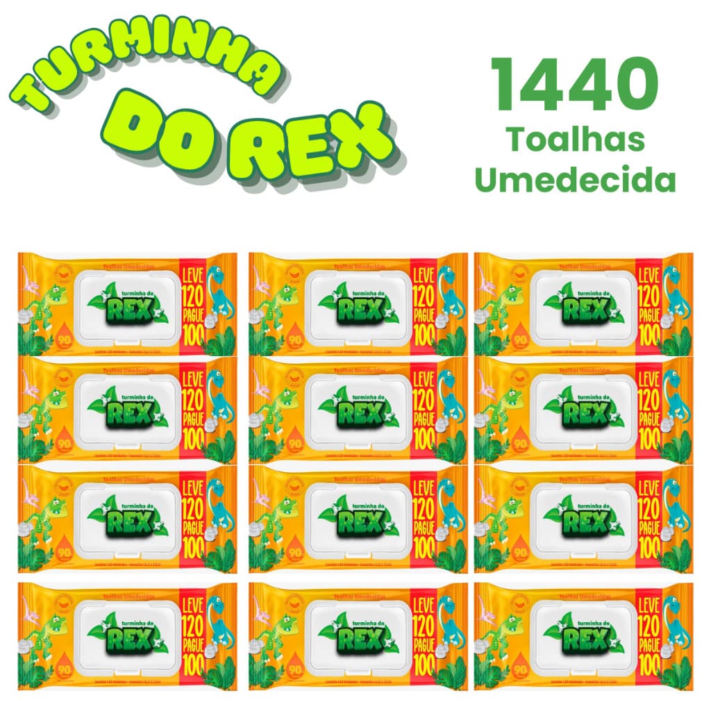 Kit 1440 Lenços Toalhas Umedecidas Turmina do Rex RN Neném Menina Menino Lenço Infantil Higiene Bebê