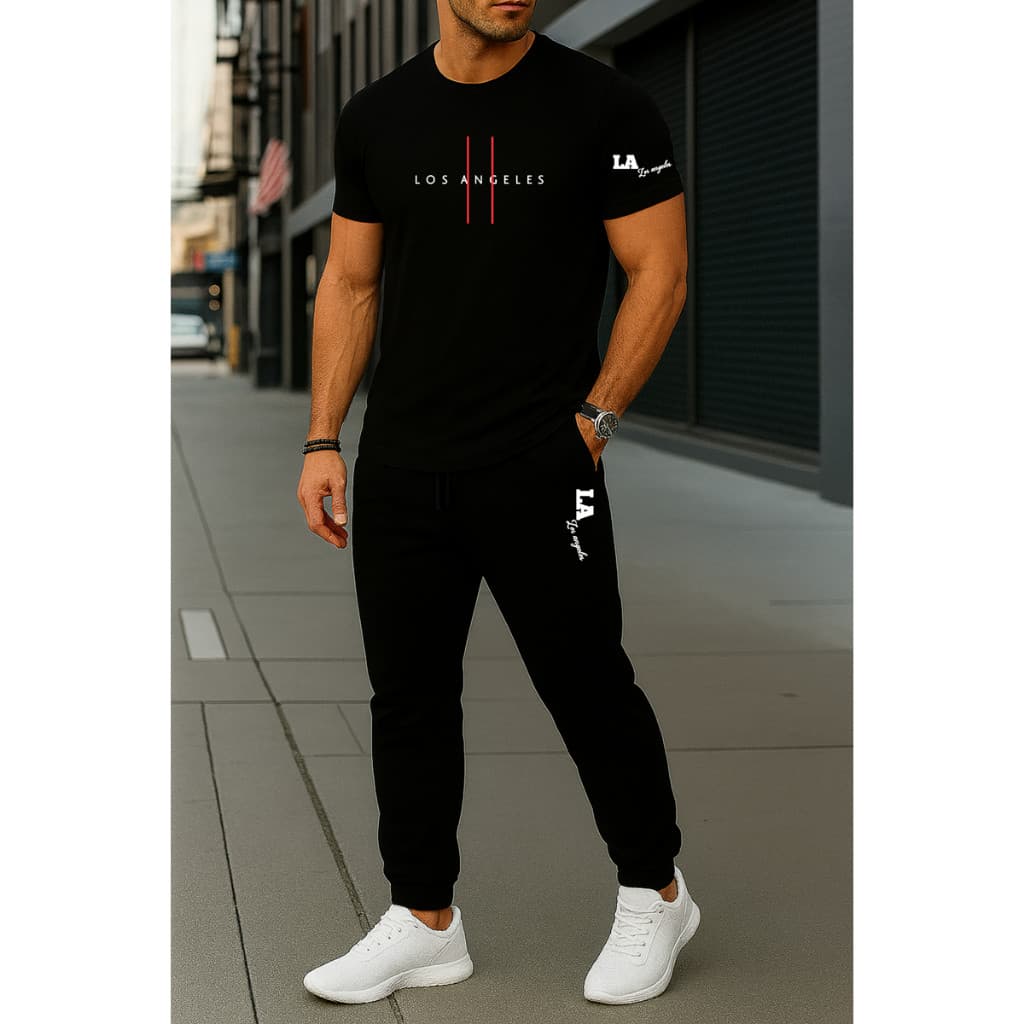 Conjunto Camiseta Algodão + Calça Moletom Estampa Los Angeles Dia Dia