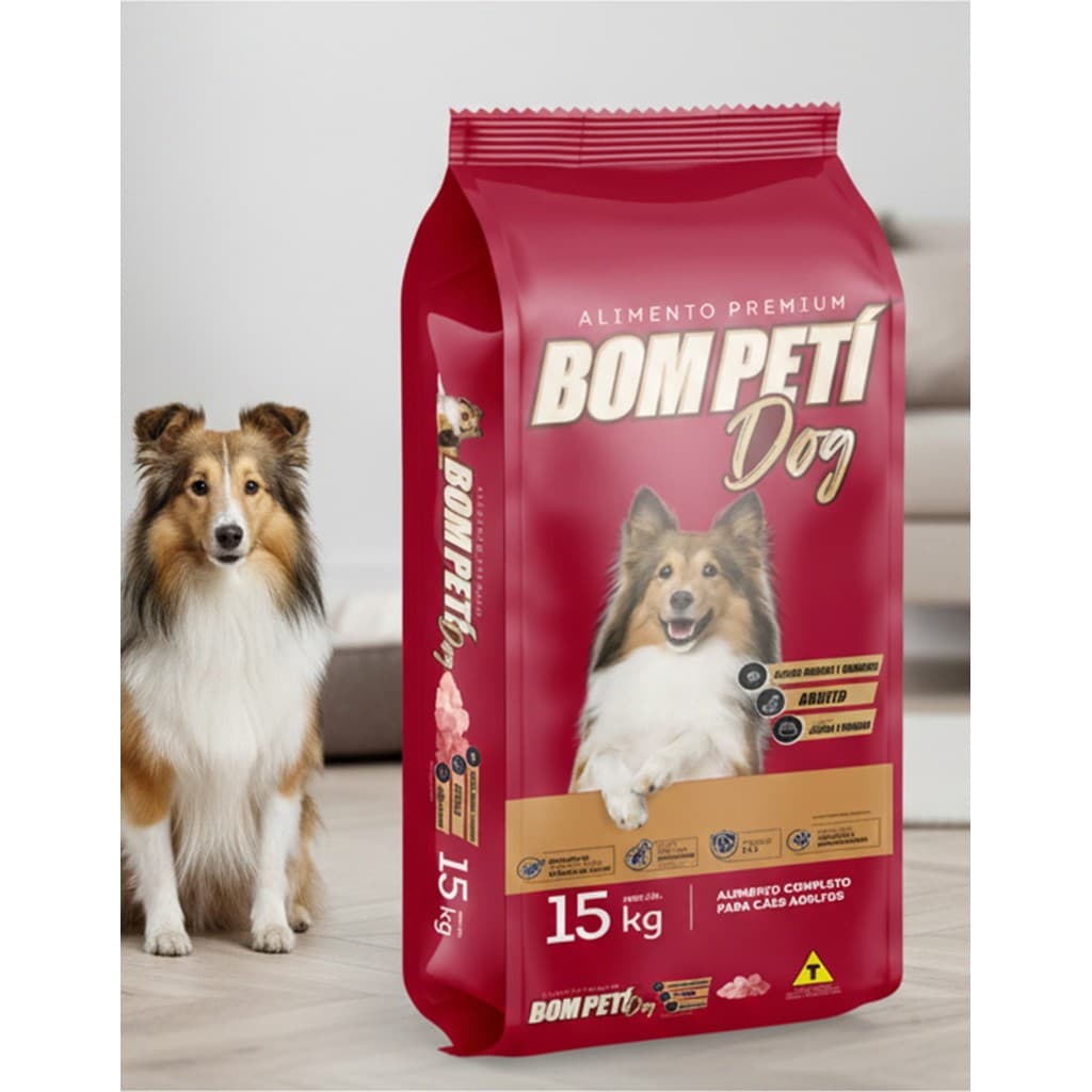 Ração Cachorro BomPetí Dog Premium Adulto Raça Média Grande 15kg Carne Frango Sem Corante